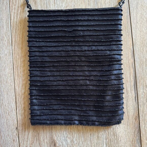 Vintage Y2K GAP Black Beaded Chiffon Satin Whimsigoth Black Tie Evening Mini Bag - Picture 5 of 10